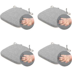 KGPLOME 4 Pack Dining Room Chair Cushions with Ties - Memory Foam No Slip Seat Cushion and Kitchen Chair Pad with Machine Washable Cover [16.5 X 16.2 Inches] -(Light Gray,4)