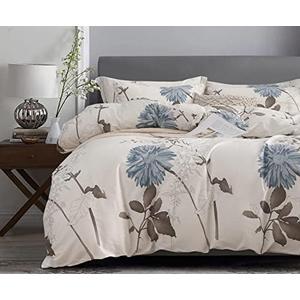 SLEEPBELLA Duvet Cover Full Size, 600 Thread Count Cotton Botanical Flowers Pattern Printed Reversible Comforter Cover