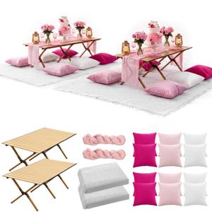Leinuosen 18 Pcs Boho Picnic Set with Folding Low Table, Pink