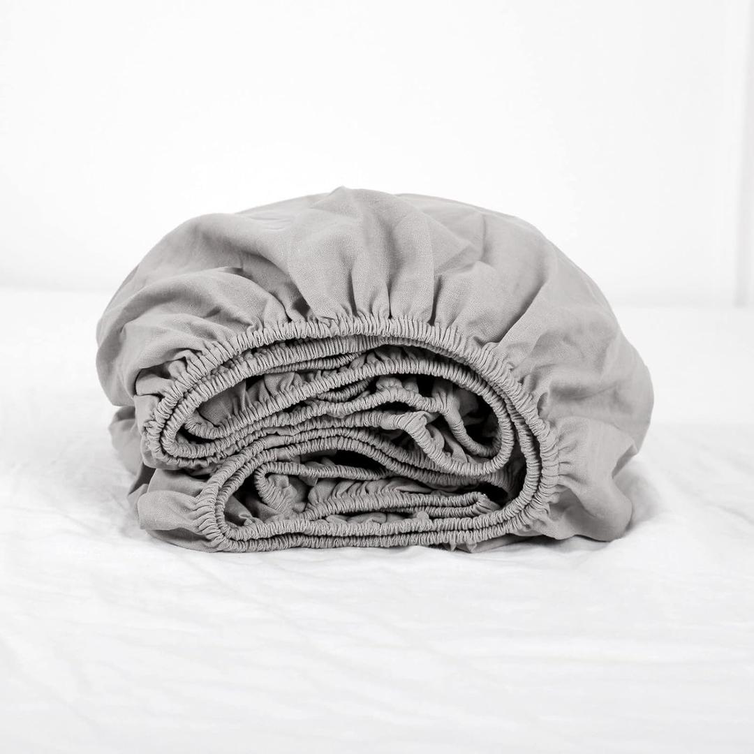 Simple&Opulence Linen Fitted Sheet (1 Piece) - 14 Inch Deep Pocket Mattress Cover Natural Flax Cotton Blended Soft Breathable Bedding - Grey, Twin Size
