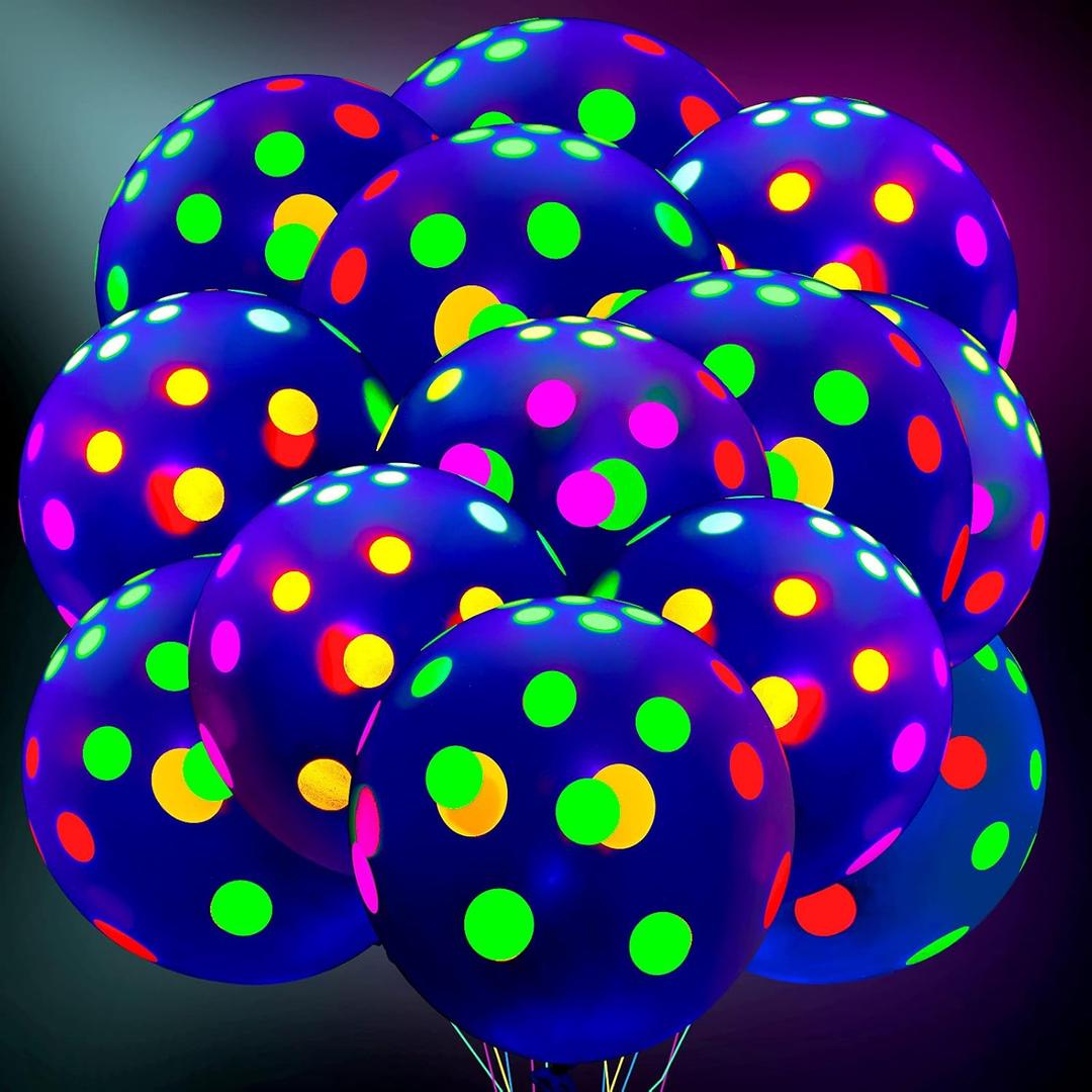 Skylety 50 Pcs Glow in the Dark Balloons Neon UV Blacklight Latex Balloons Decoration 12 Inch Reactive FluorescentMini Polka Dots Party Supplies for Neon Glow Birthday Party