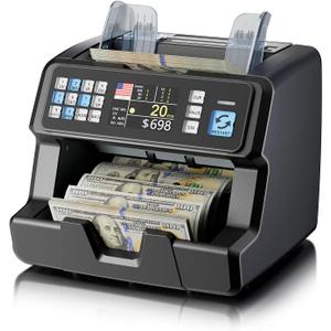 Aneken Money Counter with Value Count for USD/EUR/CAD, UV/MG/IR/DD/MT Counterfeit Detection, Top-Loading Bill Counter, 3.5" TFT Display, Batch & Add Functions, 3 Speeds, Up to 1,500 Notes/Min