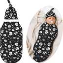 Swaddle Blankets Newborn Receiving Blanket Baby Swaddle Wrap with Hat, Soft Sleeping Clothes for Baby Girls Boys (Gothic)