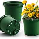 5 Gallon 12 Inch Plastic Nursery Pots, Plant Containers with Drainage Holes, Round Sturdy Garden Planters for Indoor/Outdoor Greenery, Gardening Gifts for Women (5-Pack, Green)