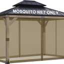 BPS 10' x 12' Gazebo Universal Mosquito Netting Screen Replacement, 4-Panel Screen Walls with Double Zippers for Outdoor Patio, Brown (Mosquito Net Only)