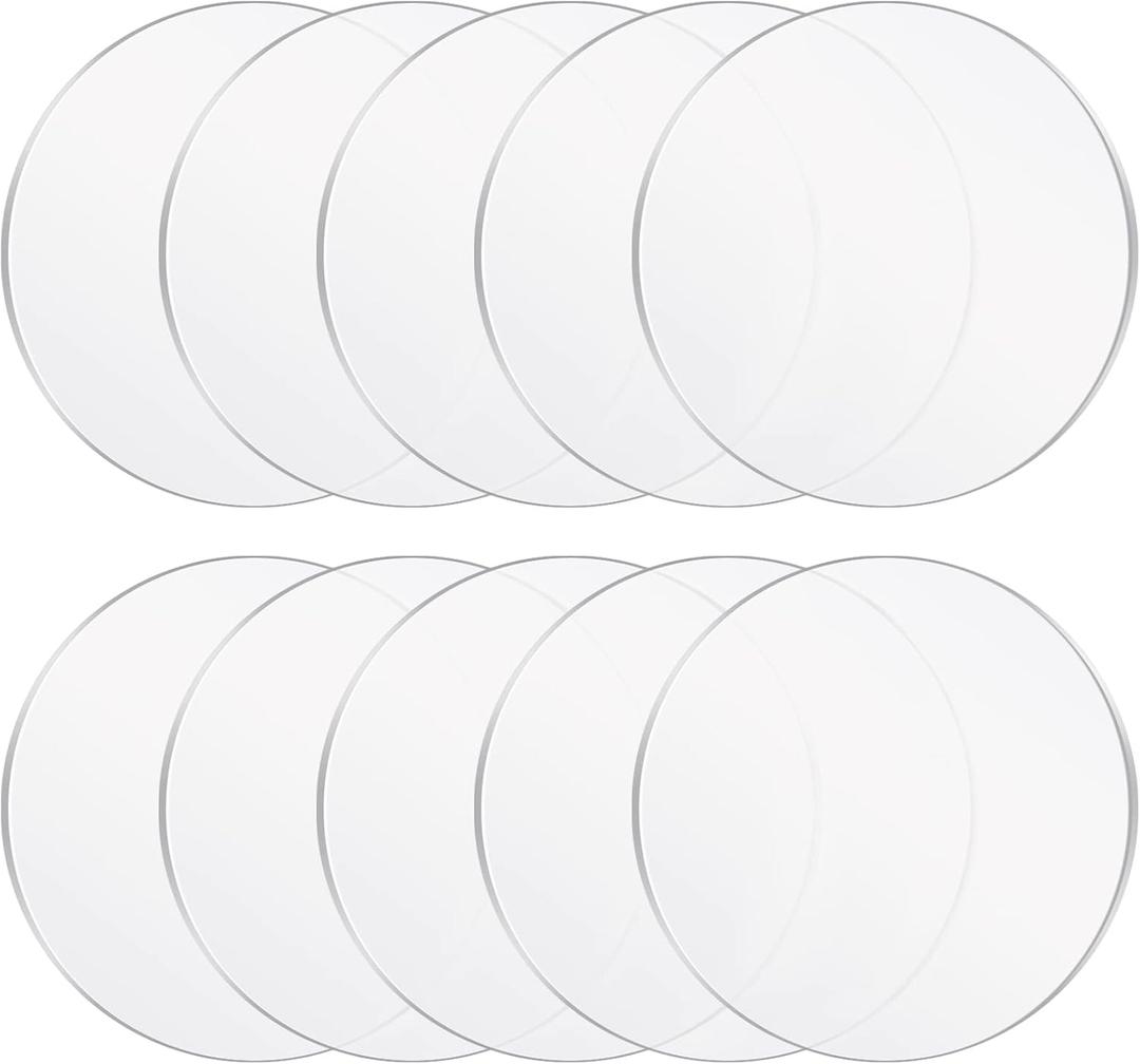 Yalikop 10 Pcs 8 Inch Acrylic Circle Blanks Clear Disc Round Transparent Acrylic Coasters Ornament Clear Circles Disc Blank Bulk for Cake Disk Table Top DIY Crafts Art Projects Suplies