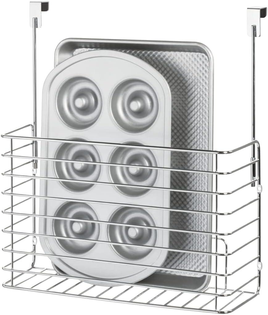 iDesign Classico Metal Over the Cabinet Kitchen Bakeware Organizer Basket for Cutting Boards, Baking Sheets, Pans, 13.73" x 5.18" x 14.2" - Chrome