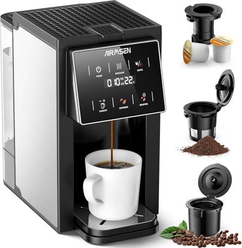 AIRMSEN Grind & Brew Coffee Maker with Built-in Grinder (2026 Model) Single Serve, Compatible with K-Cup Pods & Ground, 1000W Fast 6-14oz Brewer, Descaling Alert, 50oz Removable Tank，Large