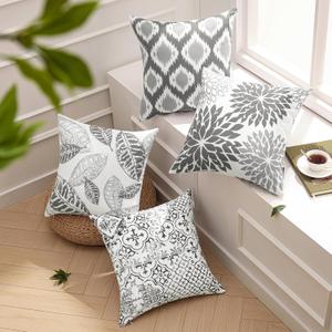 Phantoscope Set of 4 New Living Series Grey Throw Decorative Pillow Cover Cushion Cover Geometric-Pattern 18 x 18 inches 45 x 45 cm