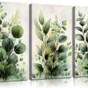 3 Pcs Green Plant Leaves Wall Art Eucalyptus Flower Canvas Wall Decor Pictures Farmhouse Vintage Country Botanical Posters Prints for office Bathroom Bedroom Decoration