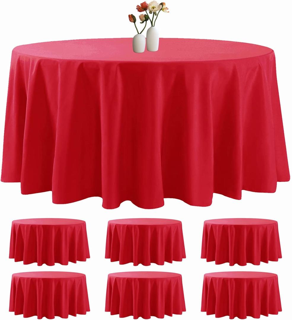6 Pack Round Tablecloth 120 Inches Red Table Cloth Stain and Wrinkle Resistant Washable Polyester Fabric Table Cover for Party, Wedding and Banquet Decoration