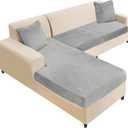 NAISI Sectional Couch Cover 3 Pieces Velvet Separate Couch Cushion Covers L Shape Soft Stretch Sofa Slipcovers with 2pcs Pillowcases for Left/Right Chaise Sectional Couch(2 Seater+1 Chaise,Light Grey)