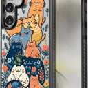Rosarnnah Compatible for Samsung Galaxy S25 Case Cute Aesthetic - Durable Shockproof 6.6 ft Drop Impact Phone Case Cover with Funny Fashion Cats Party Design 6.2" Black