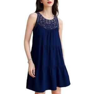 Mettclasi Women's Summer Crochet Tiered Halter Dress, Loose Fit Casual Hollow Out A-Line Sundress Boho Beach Vacation Dress. L