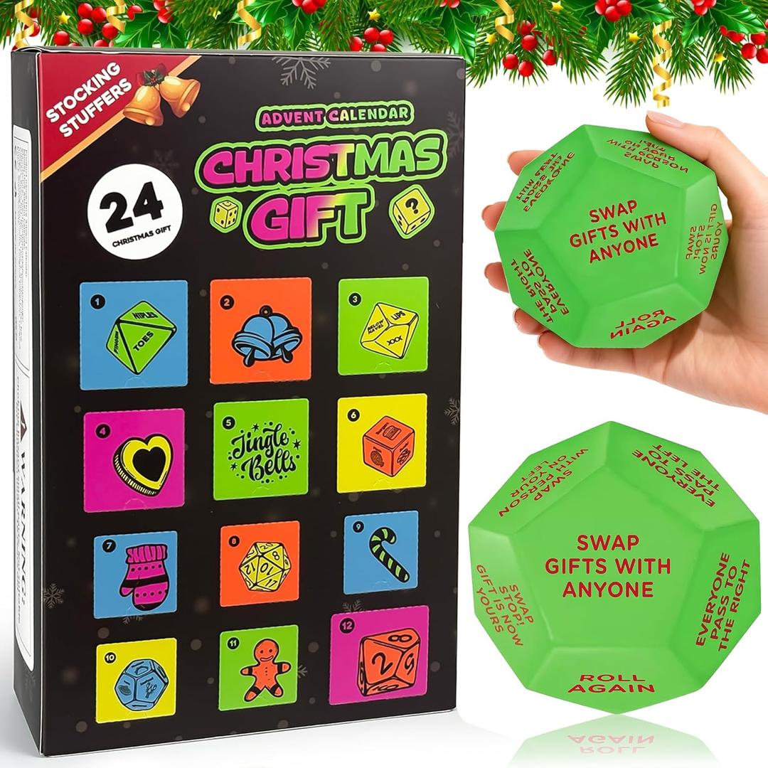 2025 Santa Swap Gift Exchange Dice,Advent Calendar 2025,24 Days Christmas Countdown Gift with Dice Set,Stocking Stuffers for Men Women Adults Couples,Anniversary Christmas Birthday Wedding Gifts