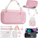 VirgoCCY Pink Carrying Case Set for Switch 2 2025, with Silicone j-con Covers, Thumb Grip Caps, Screen Protector, Sakura Hand Strap and stickers for Girls Women