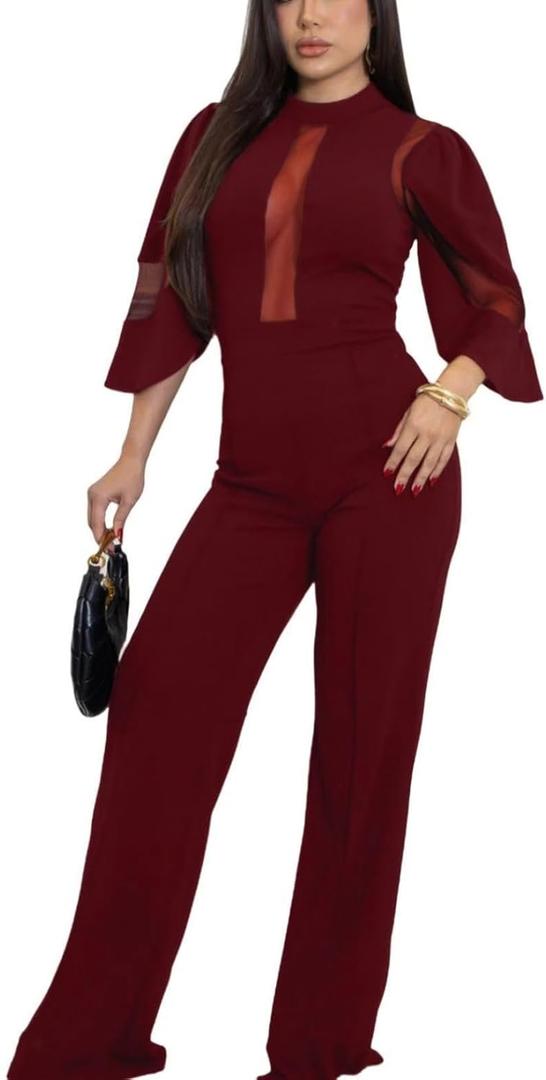 Sunlips Formal Jumpsuit for Women Dressy Elegant Long Straight Pants Jumpsuits for Party Club with Zipper (L)
