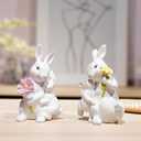 Braxio Easter Bunny Family Figurine Decoration - Bunny Collectible Figurines for Easter Decoration/Spring/Wedding Set of 2