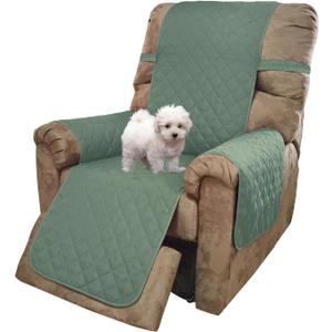 U-NICE HOME Recliner Chair Covers Reversible Quilted Water Repellent Pet Protectors with Elastic Straps (23''Recliner Small, Greyish Green/Taupe)