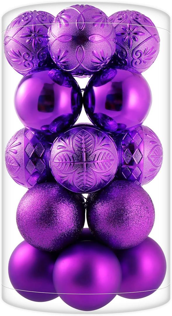 20ct Purple Christmas Ball Ornaments Shatterproof Plastic Christmas Tree Decorations for Xmas Party Home Office Holiday Decor -Large Size (3.15", 80mm)