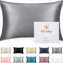 SilkSilky 100% Mulberry Silk Pillowcase - Pure 22 Momme High-Grade 6A Fibers for Hair & Skin, Envelope Closure, Natural, Organic, Breathable & Cooling Pillow Case (Queen, Dark Gray)