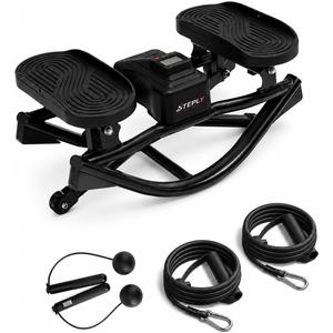 Rock Stepper - Side to Side Rocking Stepper for Exercise at Home with Resistance Bands & Cordless Jump Rope, Quiet Low-Impact Lateral Stepper Machine for Full Body Workout, Legs & Glutes