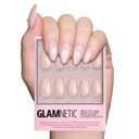 Glamnetic Press On Nails - Honeymoon | Short Almond Nude Fake Nails with 3D Nail Art and Glossy Velvet Finish, Salon Quality | 15 Sizes - 30 Nail Kit with Glue
