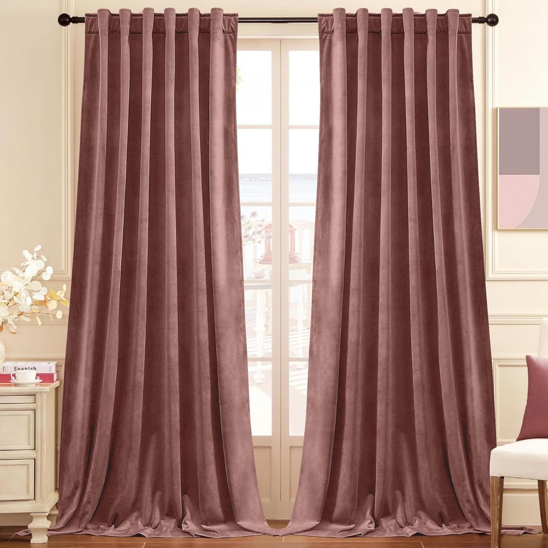 Nemia Blush Pink Velvet Curtains Thermal Insulated Blackout Curtain for Bedroom Window Living Room Darkening Luxury Vintage 108 Inches Long Heavy Drapes Panels Back Tab Set of 2