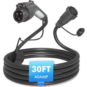 EV Charger Extension Cable, 30ft 40Amp J1772 Extension Cable Compatible with 110V-240V SAE J1772 EV Chargers, Suitable for J1772 EVs/PHEVs, Level 1/ Level 2 IP66 Car Charger Extension Cord with Bag