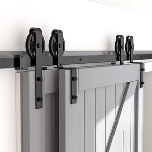 SKYSEN 6FT Heavy Duty Sliding Barn Door Hardware Single Track Bypass Double Door Kit Black(Bypass Spoke Wheel-1) (6 Feet)