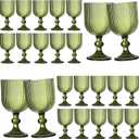 24 Pcs Green Vintage Wine Glasses, 11 Ounces Colored Glass Water Goblets, Unique Embossed Pattern High Clear Stemmed Glassware Wedding Party Bar Glass Drinking Cups Fancy Glasses Vertical Line Set, Set of 24