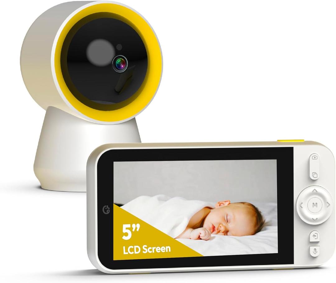 Ellie Baby Monitor, 5" IPS Screen, 1080P HD No WiFi Camera, 6000mA Battery Life, 1000ft Long Distance, Smart Monitoring: Cry Detection, Virtual Fench, Sleep Analysis, 24hrs Playback, Anti-Noise