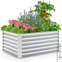 Quictent Galvanized Raised Garden Bed 4x3x2ft Tall Garden Bed Extra Height 22.4" Hold 24cft Soil Outdoor Heightened Planter Box for Deep Root Vegetables Herbs Tomato Cage Included, Silver (4x3x2 ft)