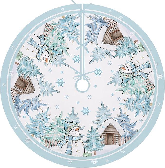 Cardinal Pine Needle Christmas Tree Skirt, 48 Inches Lace-up Red Birds Berry Xmas Tree Skirt, Pine Cone Cotton Winter Holiday Party Indoor Decoration Home Decor