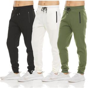 PURE CHAMP Mens 3 Pack Fleece Active Athletic Workout Jogger Sweatpants for Men with Zipper Pocket and Drawstring (Large)