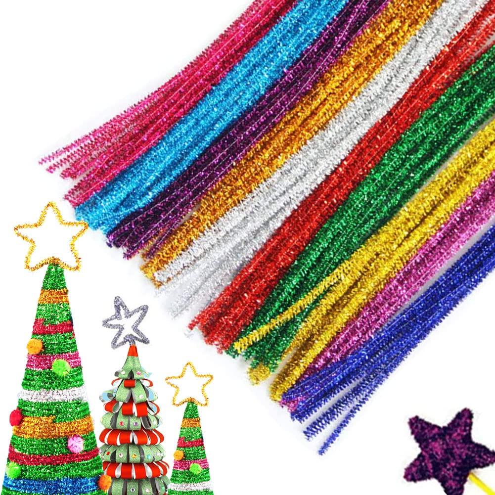 100Pcs Glitter Sparkle Pipe Cleaners Tinsel Chenille Stems,10 Colors Metallic Pipe Cleaner for DIY Crafts,Arts,Wedding,Home,Party,Holiday Decoration 6 mm x 12 Inch (100)