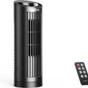 GRIDR Tower Fan Bladeless with 3 Speeds, 4 Mode [AI, Normal, Natural, Sleep], Table Fan 80° Oscillation, Touch Screen + Remote Control, 12H Timer, 13" Desk Fan for Bedroom Home Office Desktop-Black