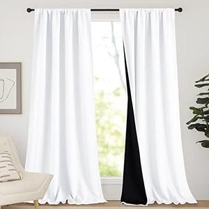 NICETOWN Sturdy Full Shading Curtains for Windows, Super Heavy-Duty Black Lined Blackout Curtains for Bedroom, Privacy Assured Window Treatment (White, Pack of 2, 52-inch W x 95-inch L)