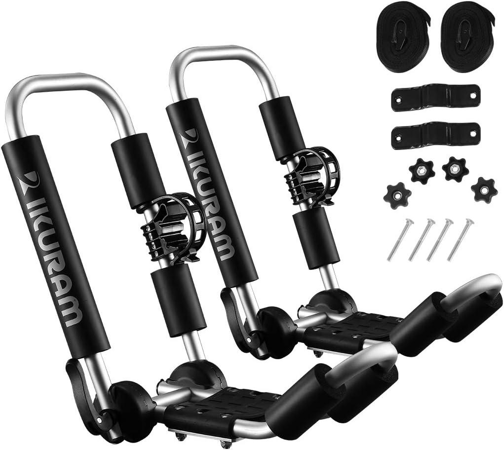 Kayak Roof Rack, Aluminum Kayak Carrier Folding J-Style Universal 3-in-1 Multifunction for Canoe, SUP, Kayaks, Surfboard Rooftop Mount on SUV, Car and Truck Crossbars