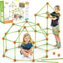 Fort Building Kit for Kids,STEM Construction Toys, Educational Gift for 3 4 5 6 7 8 9 10 11 12 Years Old Boys and Girls,Ultimate Creative Set for Indoor & Outdoors Activity,140 Pcs,Orange
