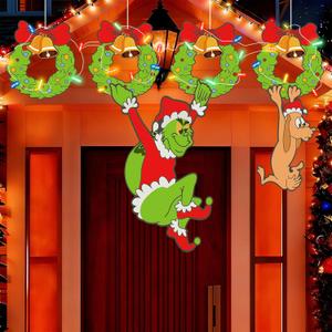 Outdoor Christmas Fence Peeker Yard Signs Wreath with LED Lights- Party Decorations for Indoor Christmas Tree Decor, Yard, Garden, Door, Fence for Holiday (wreath)