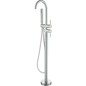 YAGATAP Freestanding Bathtub Faucet Floor Mount Tub Filler Brushed Nickel High Flow Shower Faucets with Handheld Shower Mixer Taps Swivel Spout…