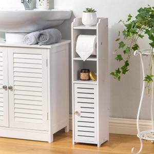 AOJEZOR Toilet Paper Holder Stand: Bathroom Storage Cabinet Beside Toilet for Small Space Bathroom with Toilet Roll Holder - White (29.9H inch)