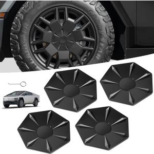 Tesla Cybertruck Wheel Center Hub Caps, Premium ABS Polymer, Sleek Design, Easy Snap-On Installation (Set of 4), Black