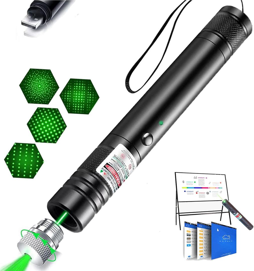 Green Laser Pointer, High Power Laser Pointer, Suitable for Tv/LED/LCD Screen Demonstrations, Outdoor Exploration, and Construction Projects, with USB Charging Option