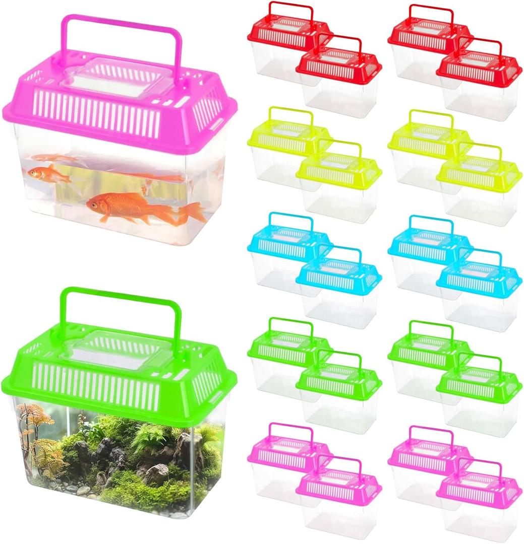 20 Pack Plastic Fish Tank with Handle, Small Reptile Terrariums Carrier Cage, Tarantula Enclosure Snake Breeding Case, Mini Fish Box for Pets (5.9" x 3.5" x 4.3")