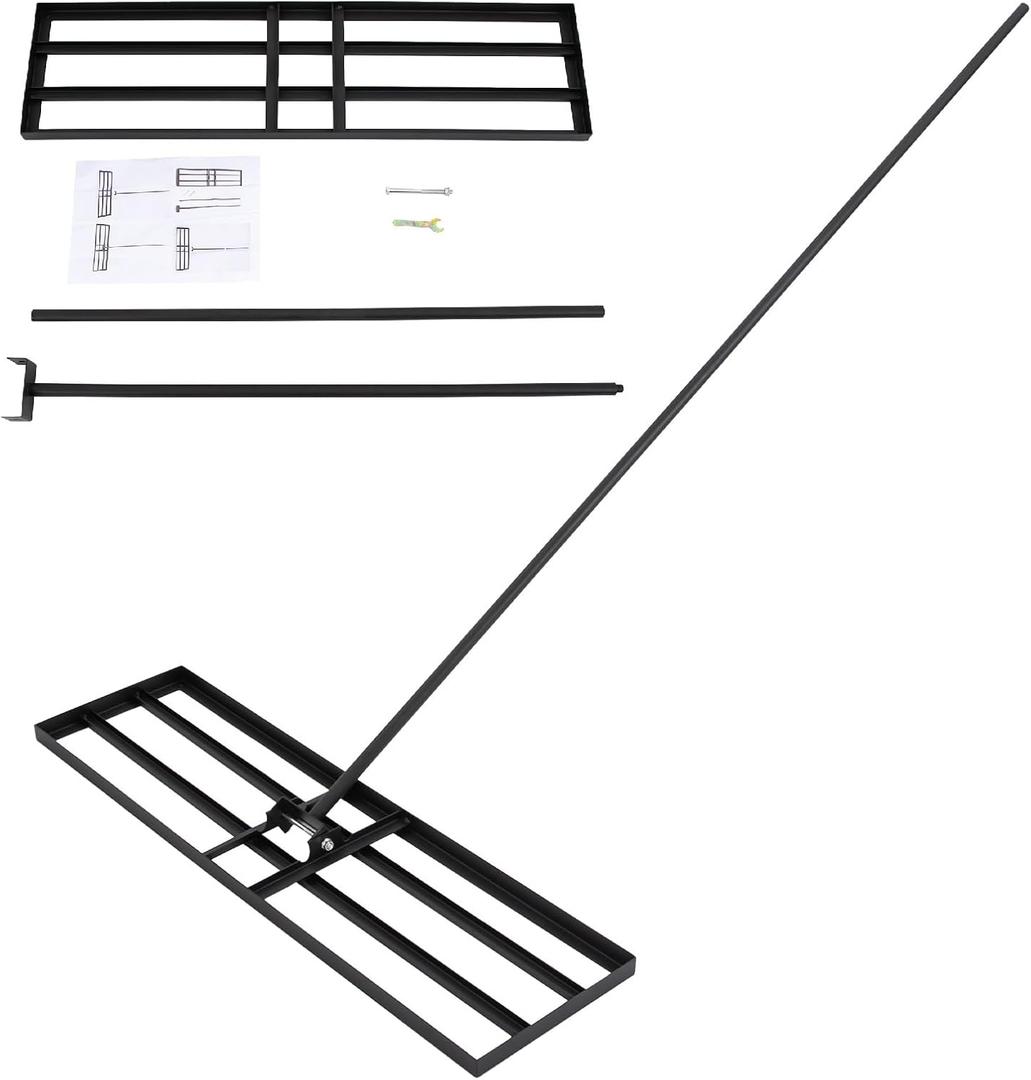 Lawn Leveling Rake Lawn Leveler with 68.89" Handle 35.8 x 9.8 Ground Plate Rust-Resistant Steel Soil Leveler Effort Saving Leve Yard Tool for Grass, Golf Field, Dirt Ground Surfaces (Black)