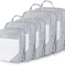 Compression Packing Cubes, 5 Set Packing Cubes for Travel Compression, Lightweight Compressible Package Organizer for Carry On and Suitcases, Light Grey
