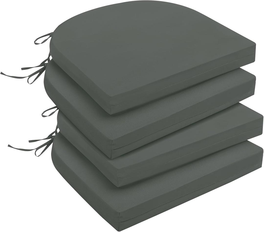 downluxe Outdoor Chair Cushions Set of 4 for Patio Furniture, Water-Resistant Patio Chair Cushions with Ties, High Density Foam Outdoor Seat Cushion, 17" X 16" X 2", Dark Grey