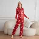 UNICLOUND Matching Family Christmas Pajamas Set, Soft Silk Satin Long Sleeve Button Down Comfy Holiday Loungewear for Couples, Men, Women Lazy Slumber Jammies Party(Sock, Women, X-Large) (Red, XL)